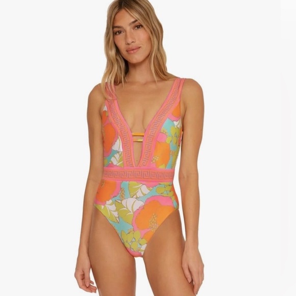 Trina Turk Playa De Flor Plunge One Piece Swimsuit $162 - NWT - Picture 5 of 5
